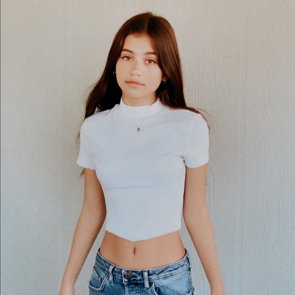 White Mid turtle neck crop top